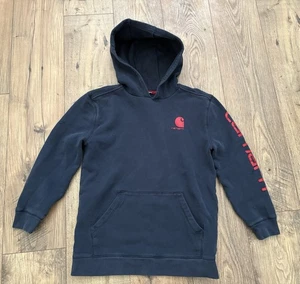 Carhartt Pullover Hoodie Boys Size L Blue Red Sweatshirt Jacket Warm Comfy - Picture 1 of 9