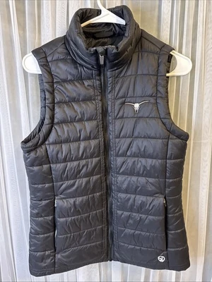 Straight Down Puffer Vest BlackFull Zip Women's Small TEXAS LONGHORN ICON ~EUC~ - Image 1 of 4