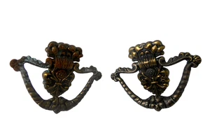 Pair of Vintage Brass Plated Metal Victorian Style Dresser Drawer Pulls Handles - Picture 1 of 11