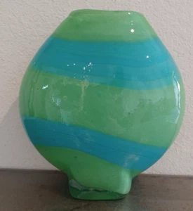 Vintage Eastern Green & Blue Heavy Thick Art Glass Vase 9.7" Tall - Picture 1 of 12