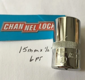CHANNELLOCK  15 mm  x 1/2" DR  STANDARD METRIC  SOCKET  6 Pt Free USA Shipping - Picture 1 of 4