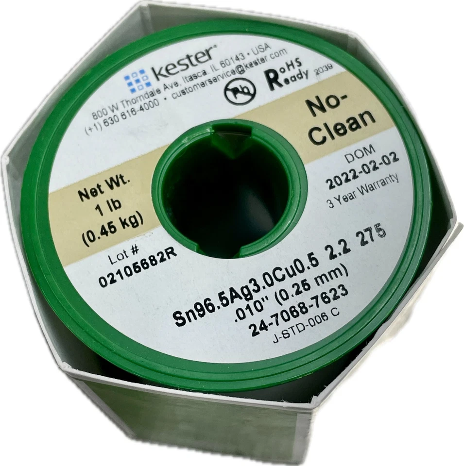 Solda prata Kester 1 lb 24-7068-7623 sem chumbo sem fluxo limpo tamanho 0,010 - Imagem 1 de 1