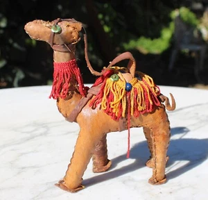 Vintage Ornate Leather Wrap Camel Figure Statue Handmade Saddle Nativity - Picture 1 of 14
