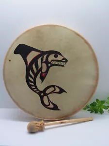 TAMBURO HAIDA indigeno WEST COAST KILLER WHALE motivo firmato RONALD WILSON - Foto 1 di 5