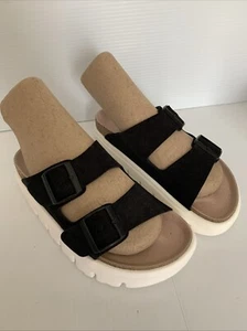 🌸Papillio by Birkenstock Ladies 6 Arizona Pap Chunky Suede Sandal Black - Picture 1 of 18