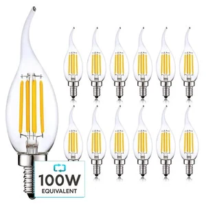 Luxrite Candle LED Bulb 800 Lumens 3500K 7W Dimmable UL E12 Flame Tip 12-Pack - Picture 1 of 7