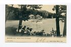 Mendon MA postcard, Lake Nipmuc Canoe Club Houses, people watching boat