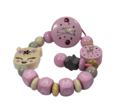 Schnullerkette mit Namen Reh Mädchen Babygeschenk personalisiert Holz  - Bild 1 von 4