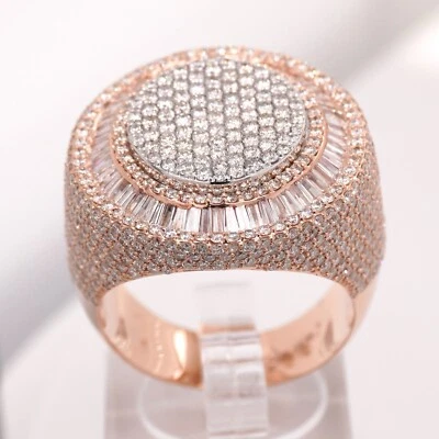 10K ROSE GOLD 4.2 CARAT NATURAL ROUND BAGUETTE DIAMOND MENS HIP HOP PINKY RING - Image 1 of 4