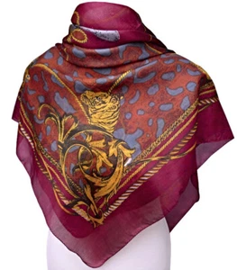 leichtes Damen Tuch Seidentuch Katze Tiger bordeaux rot gelb grau 1233 - Bild 1 von 3