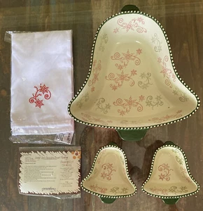 Temp-tations Red Floral Lace - Christmas Bell 3pc Set - NEW in Box - Picture 1 of 24