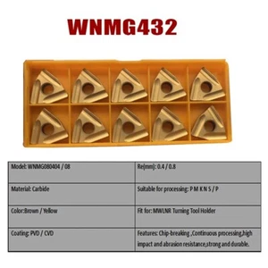 Inserto de torneado de carburo CNC 10 PIEZAS WNMG432 WNMG080408R-ES ZM735 para soporte MWLNR/L - Imagen 1 de 6