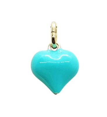 Ciondolo Donna Cuore Turchese Bombato Argento 925 Placcato Oro Giallo 18k Dorato - Immagine 1 di 2