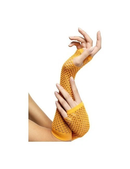 Guantes largos de red naranja neón para dama años 80 Foto 1 de 1