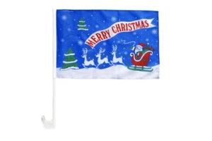 Merry Christmas Weihnachtsmann mit Schlitten Autofahne Autoflagge Fahnen Auto Fl - Bild 1 von 1