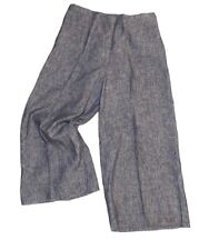 Flax women’s M linen pull on elastic waist Flat Front wide leg crop pants Gray