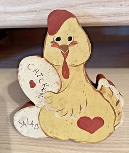 Cute Vintage Wood Hand Painted CHICKEN Country Shelf Sitter Farmhouse Decor - Picture 1 of 7