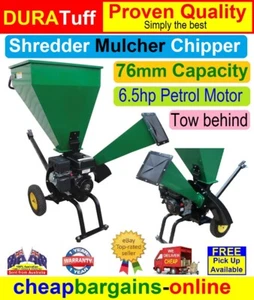GARDEN SHREDDER CHIPPER MULCHER 6.5hp PETROL MOTOR 76 mm Capacity TOW BEHIND H/D - Picture 1 of 12