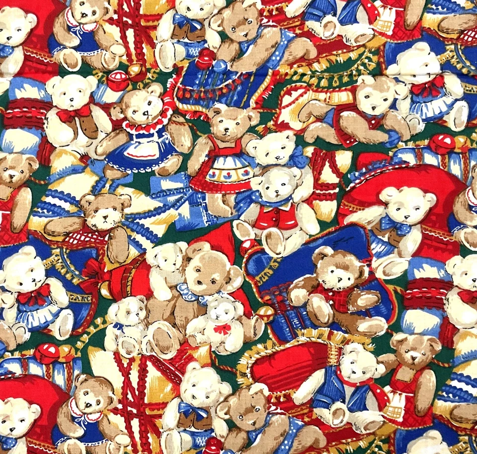 Vintage Fabric Christmas Holiday Bears Bows Tassles Ornaments 1.25 Yard By 45” - Image 1 of 1