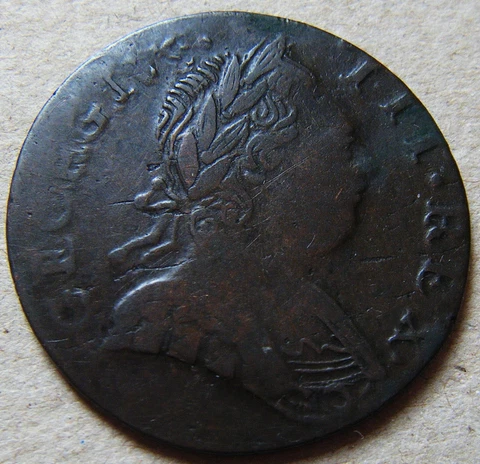 George , colonial, non-regal or evasion halfpenny 1775 or 3 Cover