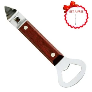 Norpro Heavy Duty Wood Handle Soda Pop Beer Can Punch / Bottle Opener Bar Tool - Picture 1 of 7