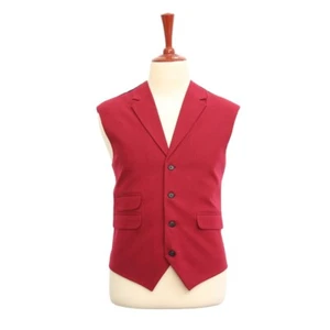 Mens Vest Suit Lapel Burgundy Wool Blend Dress Formal Wedding Waistcoat XL 46 - Picture 1 of 10
