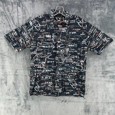 Camisa Harley Davidson Para Hombres Mediana Abotonada Manga Corta AOP Mapa de Carreteras Negra Foto 1 de 4