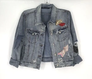 NWT Vanilla Star Girls Blue Denim Jean Jacket with Patches Large 100% Cotton - Picture 1 of 6