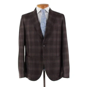 Luciano Barbera NWT Wool Blend Sport Coat Size 54 (44 US) In Brown w/ Blue Plaid - Picture 1 of 12