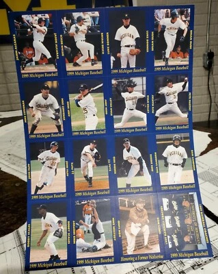 University of Michigan baseball cards/UNCUT SHEET! 1999 team includes JJ Putz!  - Image 1 of 4