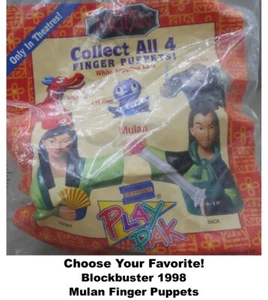 Blockbuster 1998 Play Pak Disney Mulan Finger Puppets-Pick! - Picture 1 of 29