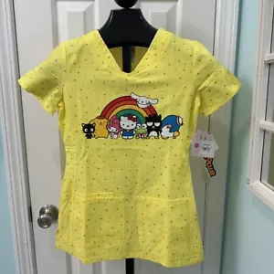 NWT Hello Kitty And Friends Tooniforms Women’s XXS Yellow Polka Dot Scrub Top - Picture 1 of 8