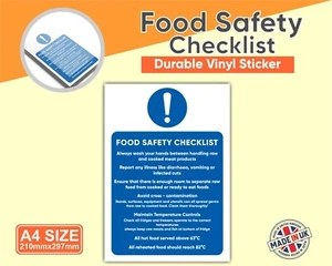 A4 Food Safety Checklist Vinyl Sticker - Food Hygiene Regulation Waterproof Sign - Picture 1 of 5