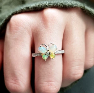 Vintage Sterling Silver Opal Butterfly Ring Size 10.25 Womens Insect Bug Artisan - Picture 1 of 12
