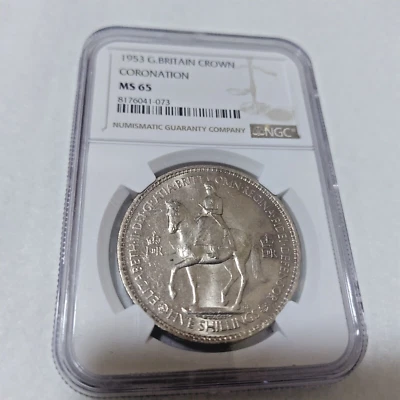 1953 Queen Elizabeth Coronation Ceremony Crown Coin NGC MS65 - Image 1 of 3