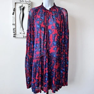 FREE PEOPLE Love Letter Oversized Flowy Red Floral Tunic Top Boho Dress Size M - Picture 1 of 16