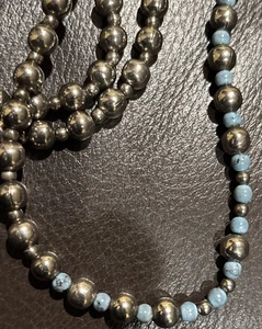 32 Zoll schöne Vintage Navajo Southwestern Perlen Sterlingsilber Halskette - Bild 1 von 12