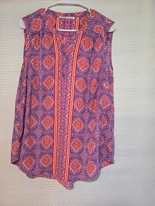 Violet + Claire 1X Popover Blouse Purple Orange Artsy Colorful Boho - Picture 1 of 10