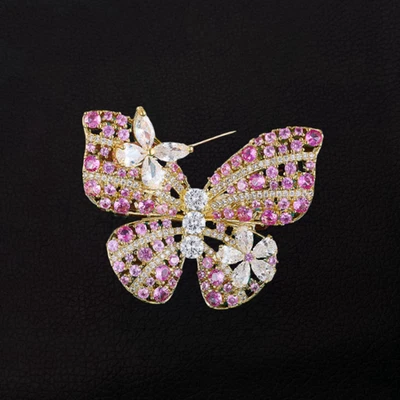 Broche broche mariposa flor circonita cúbica rosa chapado en oro amarillo circonita cúbica circonita cúbica Foto 1 de 3