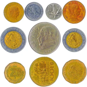 Mexiko 10 gemischte Münzen | Pesos | Centavos | Mexikanische Währung seit 1970 - Bild 1 von 1