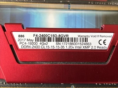 Ripjaws V Series (Intel XMP) DDR4 RAM 8GB (2x4GB) 2400MT/s CL15-15-15-35 1.20 - Image 1 of 4