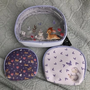 Disney Bambi & Thumper Floral Cosmetic Bag 3-pc Travel Set NEW - Picture 1 of 6
