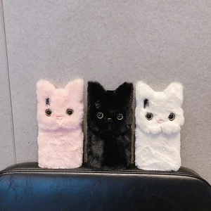 For iPhone Samsung 3D Warm Plush Cat Back Case Cartoon Phone Cover Women Girls - Picture 1 of 13