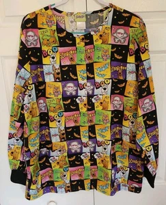 Scooby Doo Halloween Themed Cotton Knit Cuff Workwear Scrub Coat Womens Size L - Picture 1 of 11