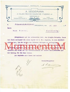 Fabbrica elettrotecnica Seidemann DRESDA LIEGAU - RADEBERG fattura 1907 - Foto 1 di 2