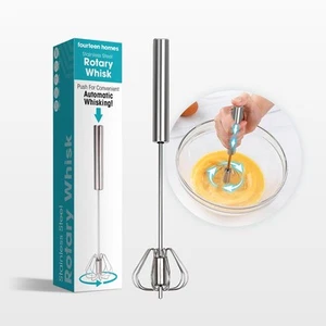 Stainless Steel Whisk Blending Stirring Egg Hand Push Rotary Blender Versatile - Picture 1 of 8
