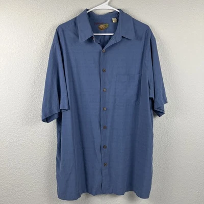 Camisa Caribeña Para Hombre XLT 100% Azul Seda Manga Corta Abotonada Informal Playa Foto 1 de 4