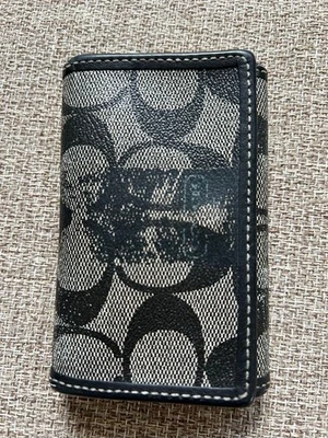 Étui à clés Coach en cuir noir d'occasion porte-clés portable - Photo 1/3