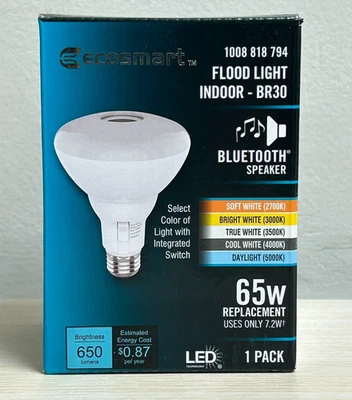 EcoSmart 65-Watt Equivalent BR30 Bluetooth Speaker LED Flood Light Bulb - Image 1 of 4