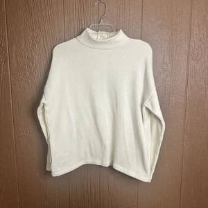 Madewell Womens Sweater L Classic Ivory Pullover Pocket Button Mock Neck Knit - Picture 1 of 7